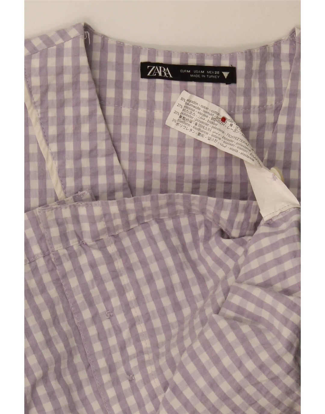 Zara Damen Crop-Oversize-Hemdbluse, UK 14, mittelviolette Karo-Baumwolle