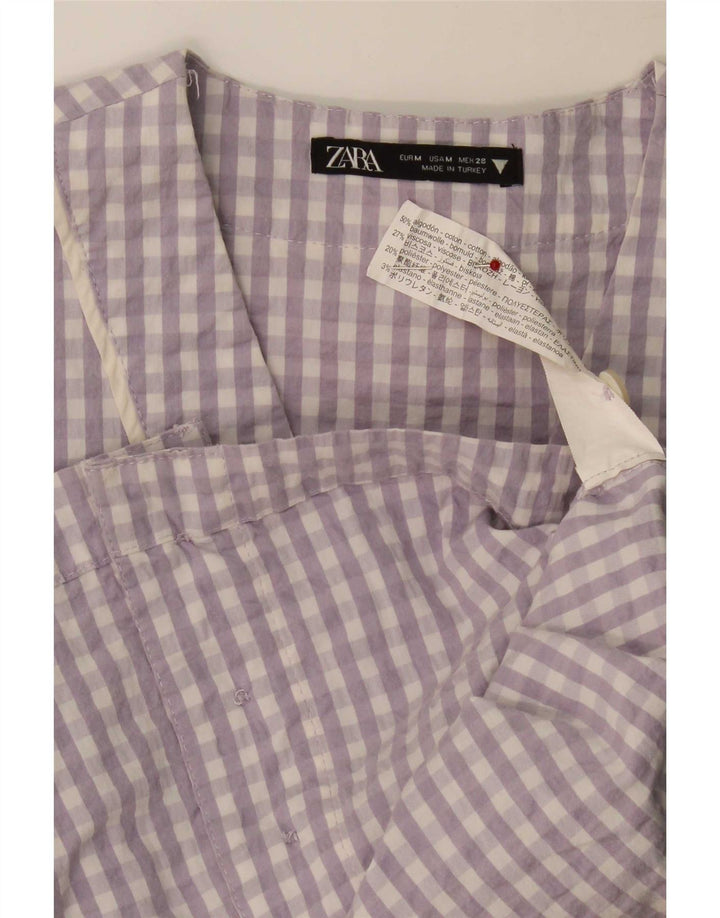 Zara Damen Crop-Oversize-Hemdbluse, UK 14, mittelviolette Karo-Baumwolle