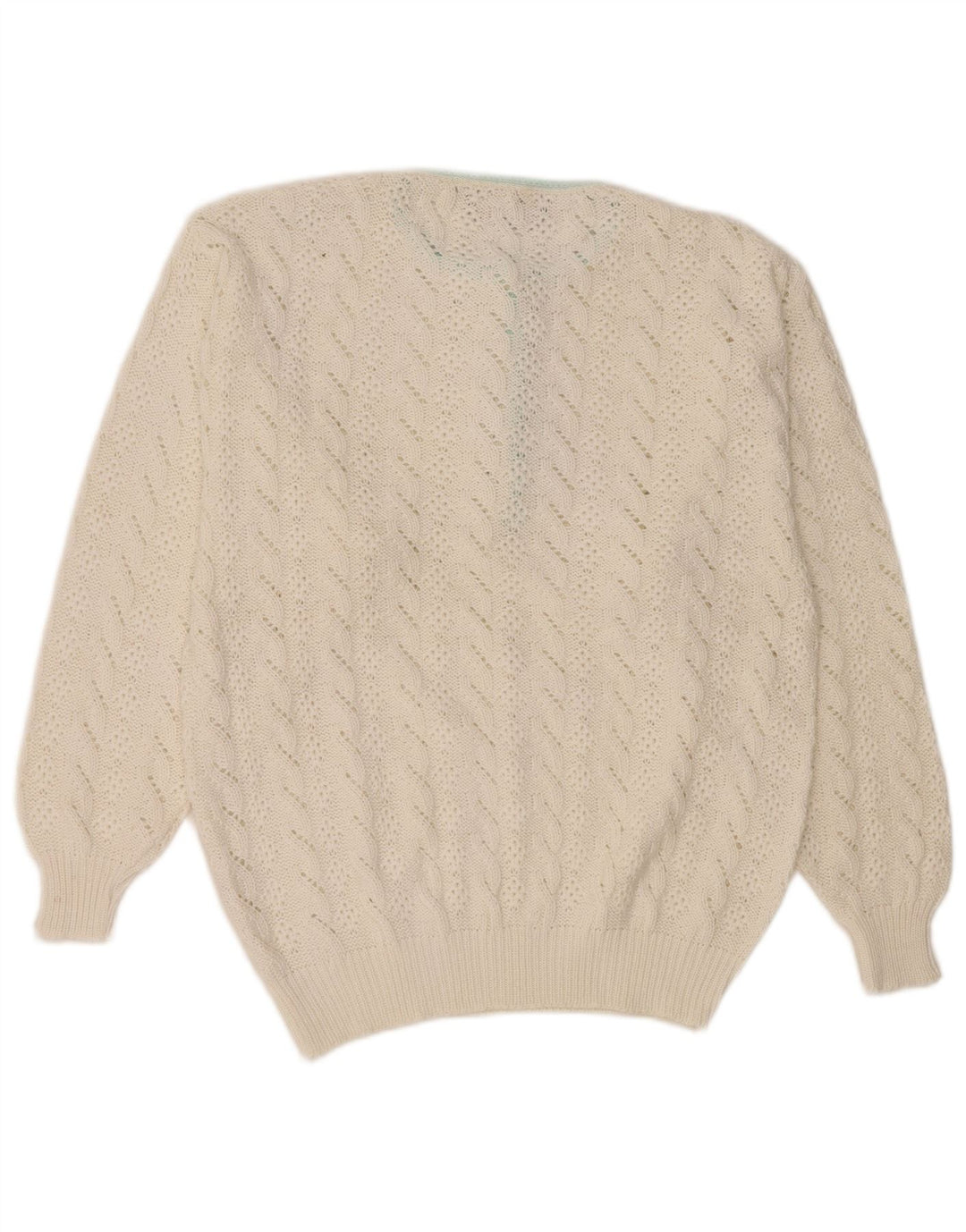VINTAGE Damen-Pullover mit Rundhalsausschnitt, IT 46, große weiße Baumwolle