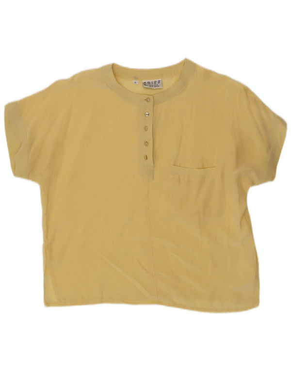 Vintage Damen Kurzarmbluse Top UK 14 Große gelbe Seide