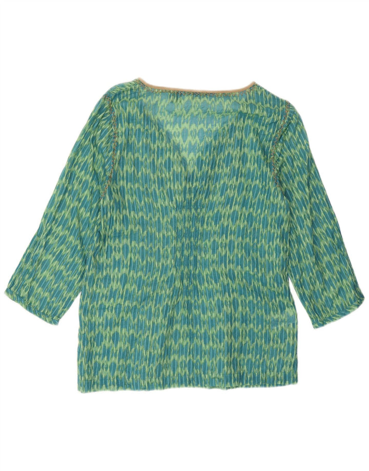 Eddie Bauer Damen-Tunika-Top mit 3/4-Ärmeln, lockerer Passform, UK 6, XS, grüne Ikat-Baumwolle