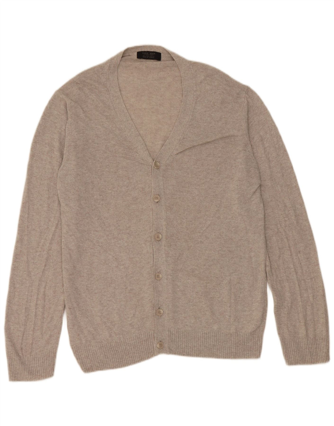 Zara Herren-Strickjacke, groß, grau meliert, Viskose