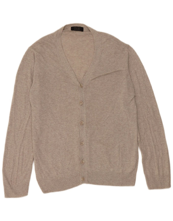 Zara Herren-Strickjacke, groß, grau meliert, Viskose