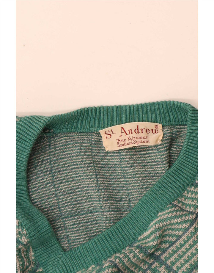 St. Andrews Herren-Pullover mit V-Ausschnitt, groß, grüner Hahnentrittmuster