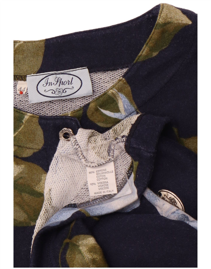 VINTAGE Damen-Blazer mit 3/4-Ärmeln, IT 44, mittleres Marineblau mit Blumenmuster