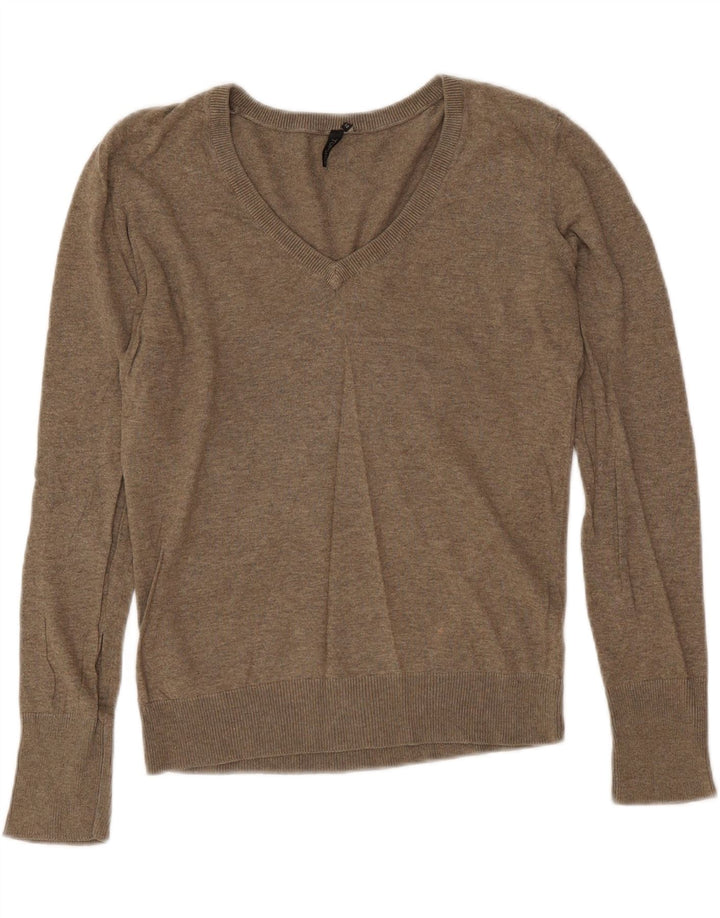 Topshop Damen-Pullover mit V-Ausschnitt, UK 12, mittelgraue Baumwolle