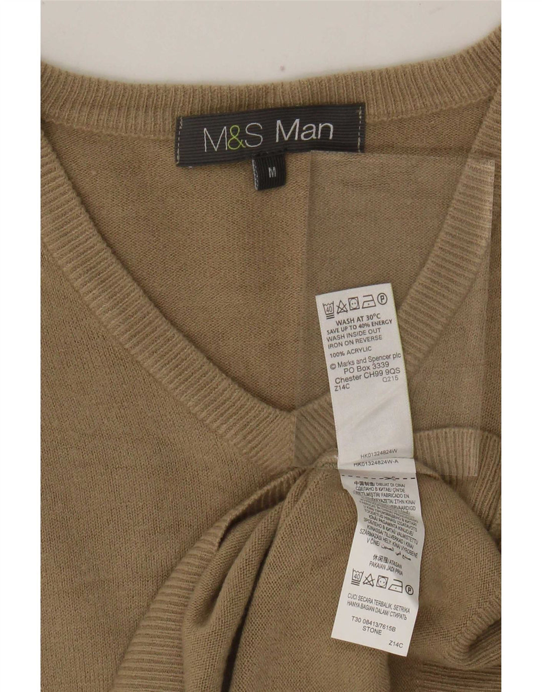 Marks & Spencer Herren-Pullover mit V-Ausschnitt, mittelbeigefarbenes Acryl