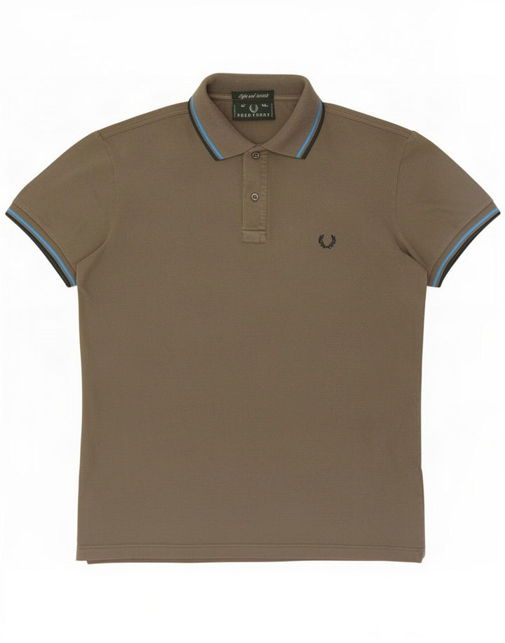 Fred Perry Herren-Poloshirt, mittelgroße Khaki-gestreifte Baumwolle
