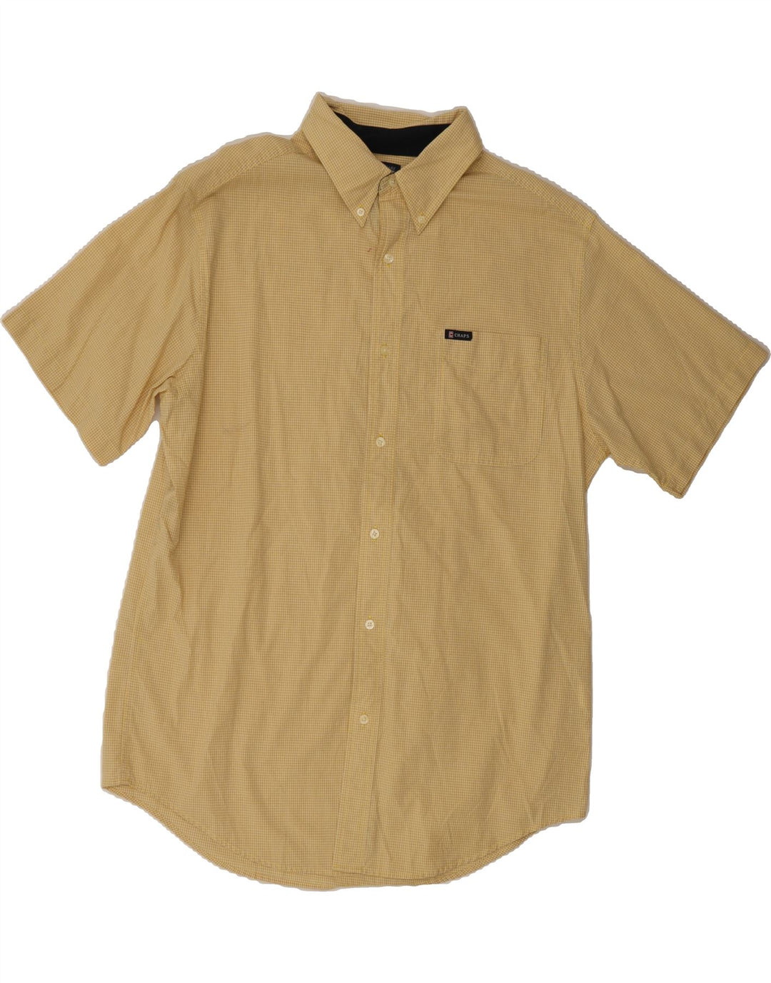 CHAPS Mens Easy Care Short Sleeve Shirt Large Yellow Check Cotton Vintage Chaps and Second-Hand Chaps from Messina Hembry 