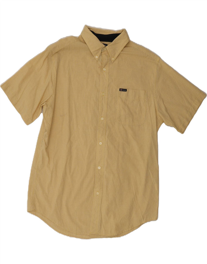 CHAPS Mens Easy Care Short Sleeve Shirt Large Yellow Check Cotton Vintage Chaps and Second-Hand Chaps from Messina Hembry 