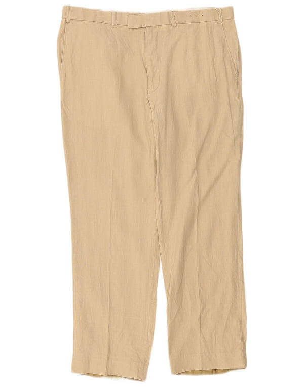 Gerade Herren-Anzughose von Marks & Spencer, W38, L31, Beige, Leinen