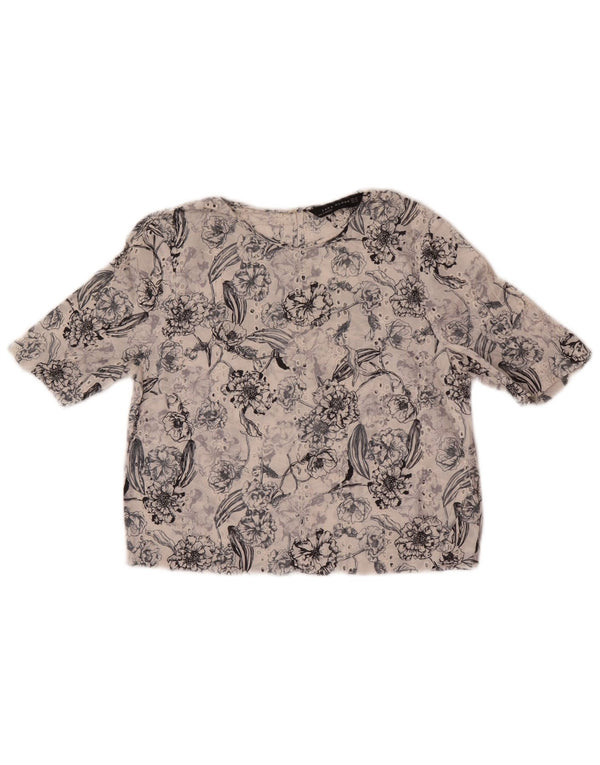 Zara Damen Crop Bluse Top UK 6 XS Weiß geblümt