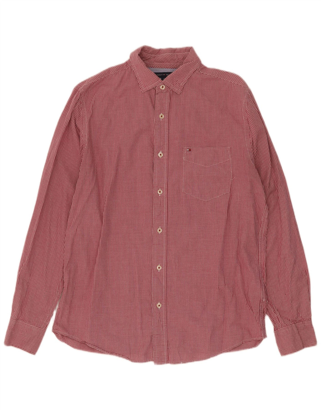 Tommy Hilfiger Herren-Hemd mit klassischer Passform, kleine rote Gingham-Baumwolle