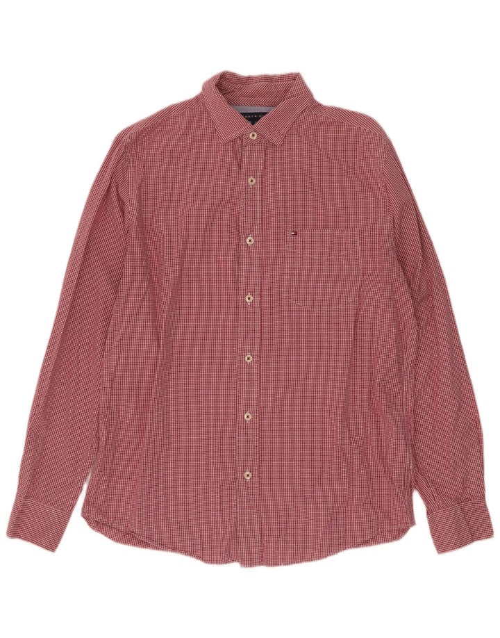 Tommy Hilfiger Herren-Hemd mit klassischer Passform, kleine rote Gingham-Baumwolle