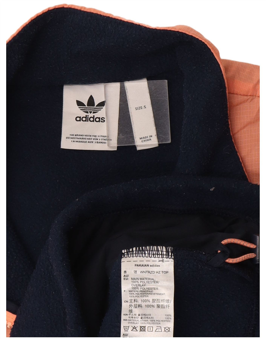 Adidas Herren-Fleecepullover mit Reißverschluss am Hals, klein, marineblaues Farbblock-Polyester