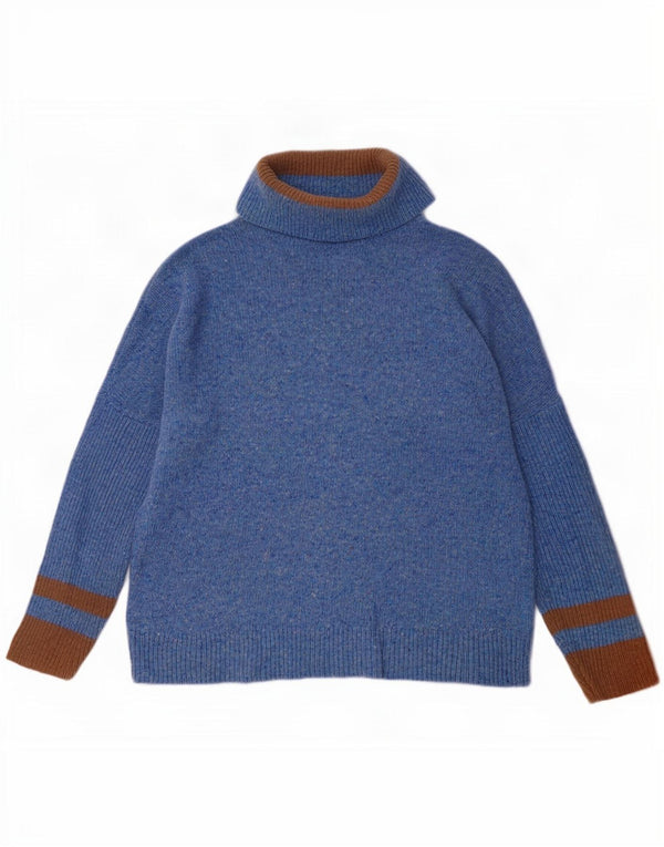 Jigsaw Damen-Pullover mit Rollkragen, UK 16, Größe L, blau, Colourblock-Wolle