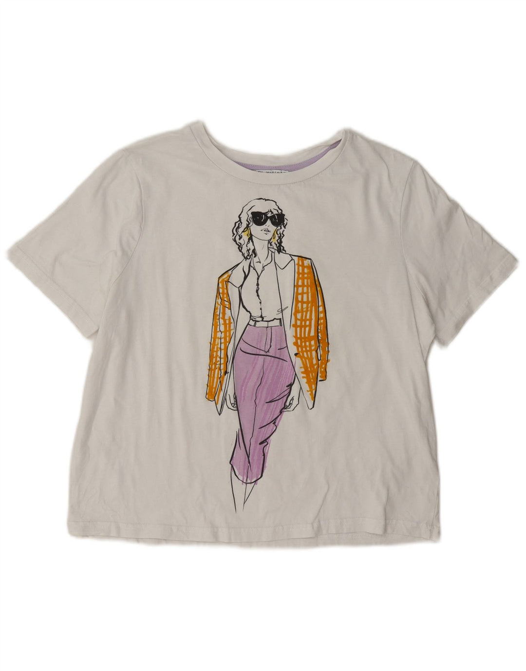 Übergroßes Grafik-T-Shirt-Oberteil von Zara für Damen, UK 10, Größe S, Weiß