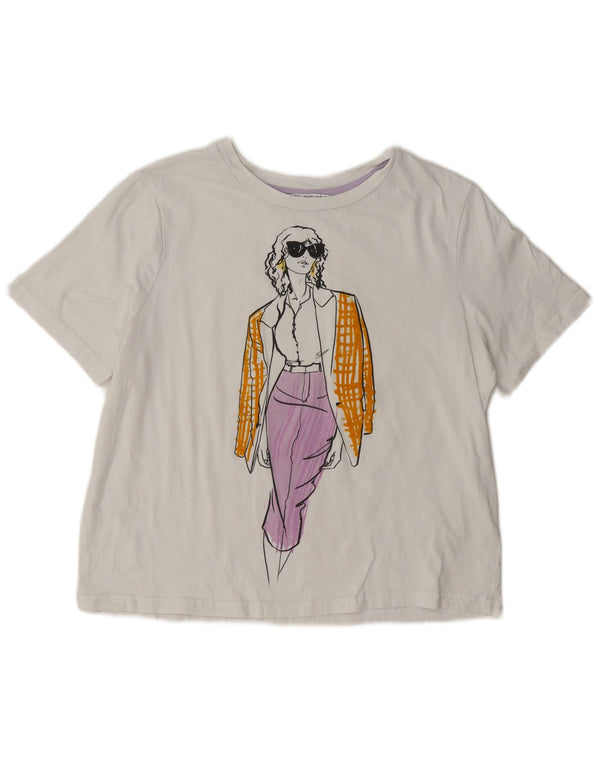 Übergroßes Grafik-T-Shirt-Oberteil von Zara für Damen, UK 10, Größe S, Weiß