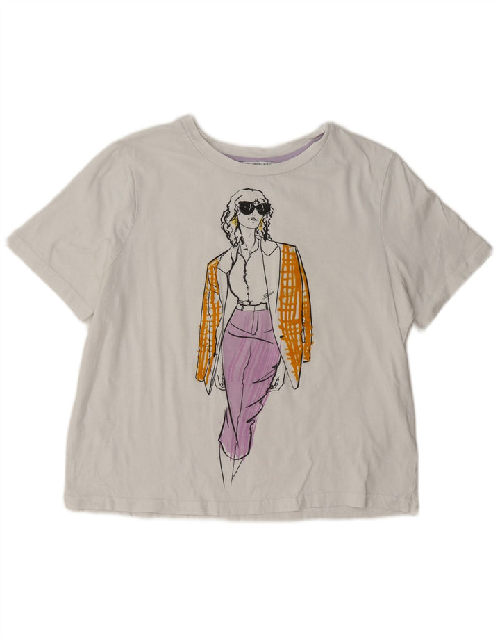 Übergroßes Grafik-T-Shirt-Oberteil von Zara für Damen, UK 10, Größe S, Weiß