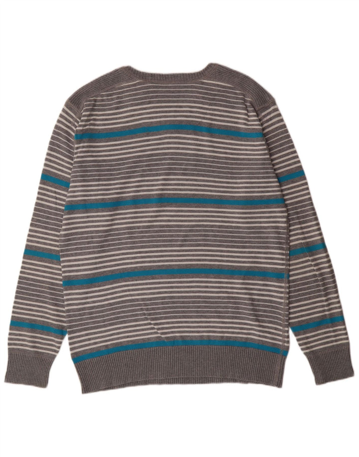 ANGELO LITRICO Herren-Pullover mit V-Ausschnitt, groß, grau gestreift