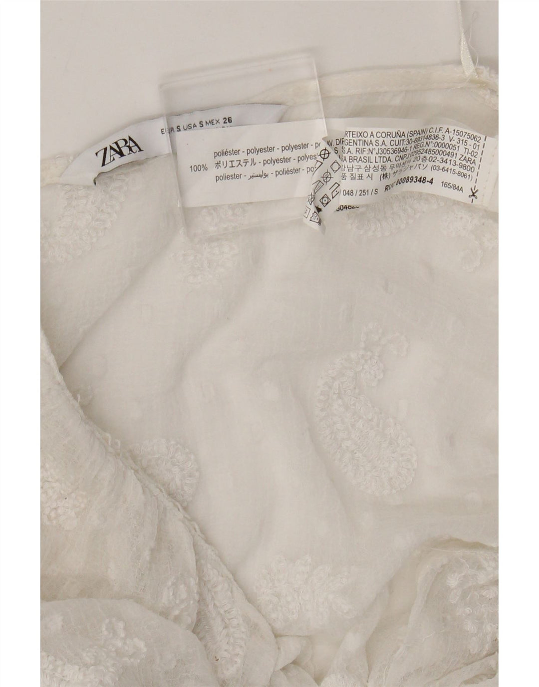 Durchsichtiges Maxikleid für Damen von Zara, Größe S, Weiß, Paisleymuster, Polyester