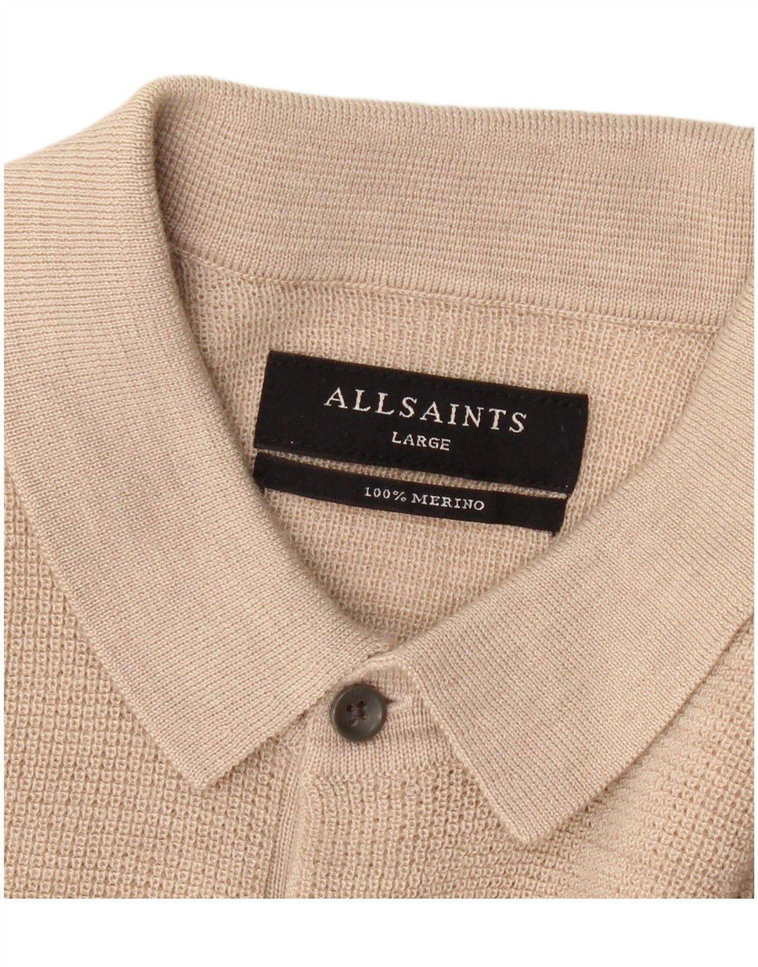 All Saints Herren-Pullover mit Polokragen, kurzärmelig, Größe L, Beige