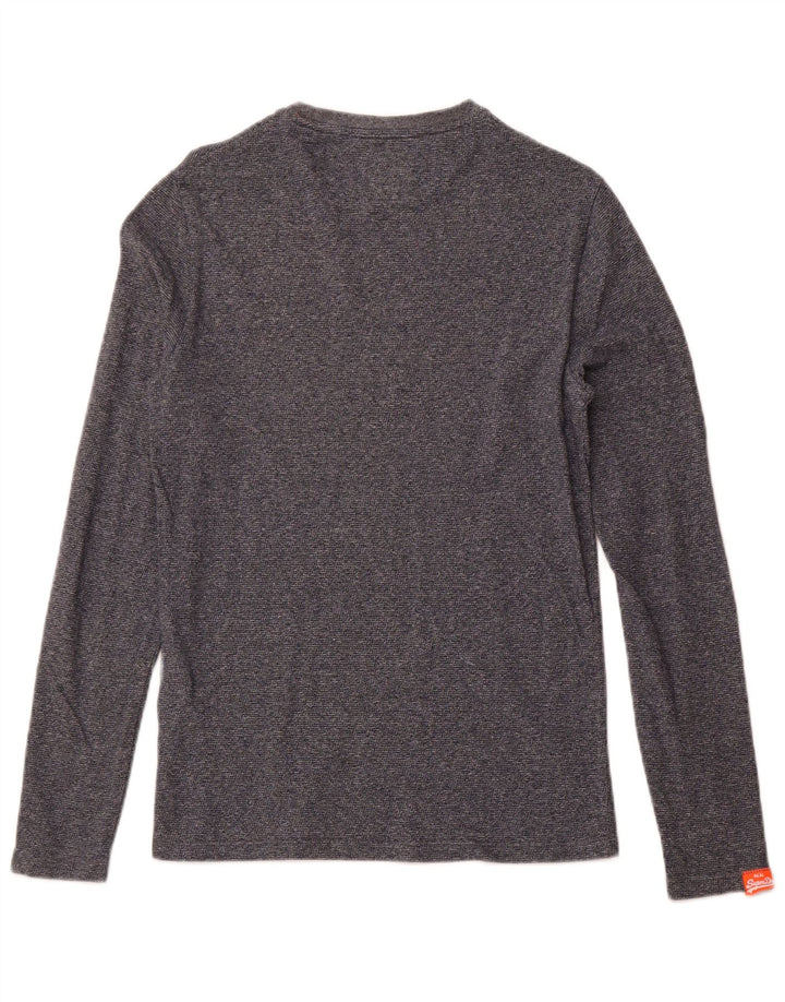 SUPERDRY Herren-Oberteil mit langen Ärmeln, klein, marineblau gesprenkelte Baumwolle