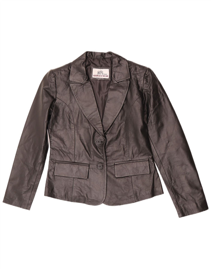 Vintage Damen 2 Knopf Leder Blazer Jacke UK 10 Small Schwarz