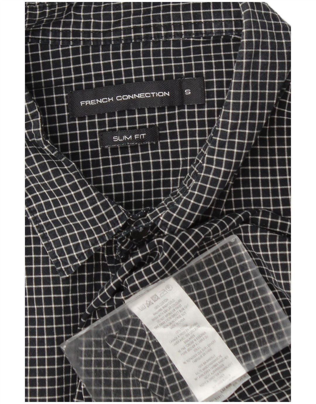 French Connection Slim-Fit-Flanellhemd für Herren, klein, schwarz, kariert, Baumwolle
