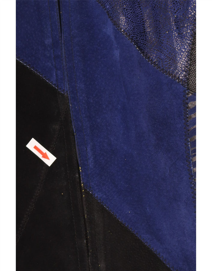Vintage Damen Wildledermantel UK 12 Mittelblaues Colourblock-Leder