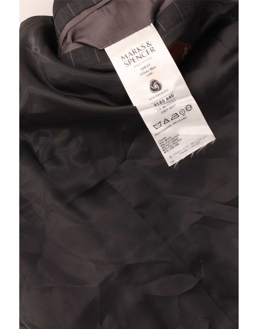 Marks & Spencer Herren-Blazer mit 2 Knöpfen, UK 46, XL, graue Nadelstreifenwolle