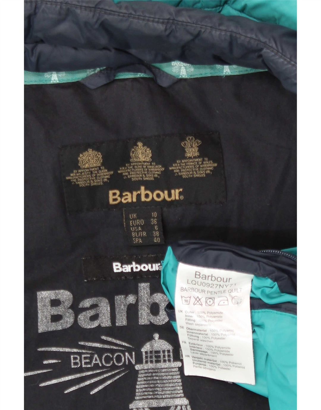 Barbour Wattierte Jacke mit Kapuze für Damen, UK 10, Klein, Marineblau