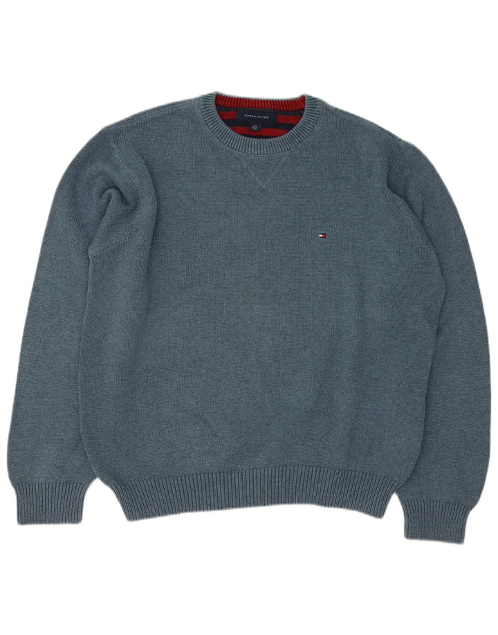 Tommy Hilfiger Herren-Pullover mit Rundhalsausschnitt, groß, aus blauer Baumwolle