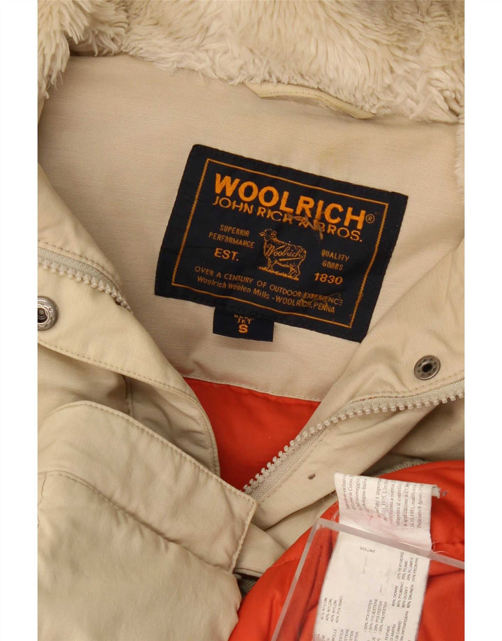 Woolrich Damen-Kapuzen-Übergröße, wattierte Jacke, UK 10, Größe S, Beige, Baumwolle