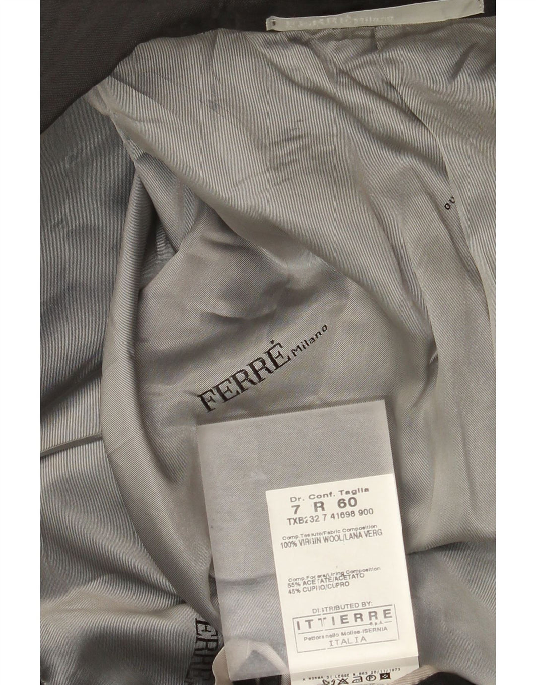 Ferre Herren Ittierre 2-Knopf-Blazerjacke IT 60 5XL graue Wolle