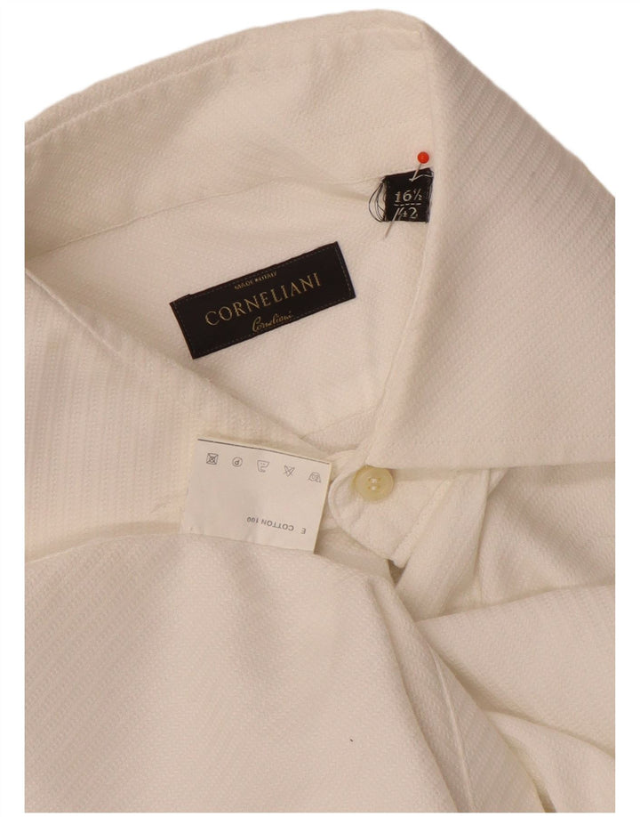 Corneliani Herrenhemd Größe 42 16 1/2 große weiße Baumwolle