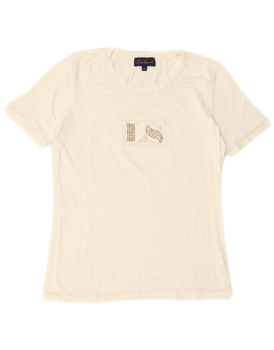 LUISA SPAGNOLI Damen Grafik-T-Shirt Top UK 14 Mittelweiße Viskose