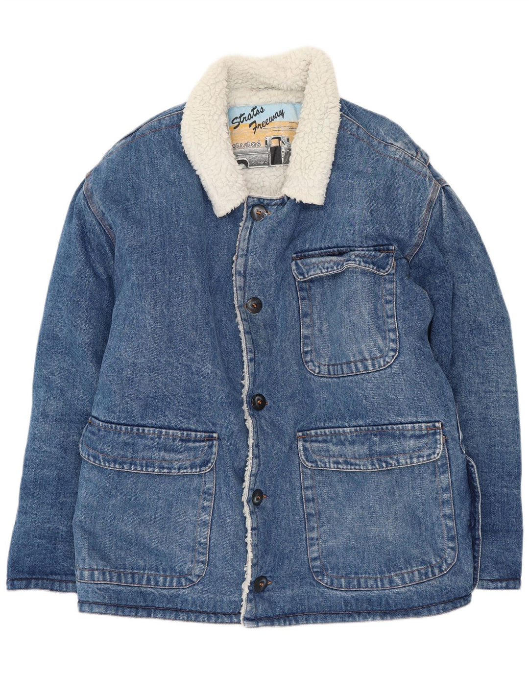 Stratos Herren Sherpa Jeansjacke UK 38 Mittelblaue Baumwolle Retro