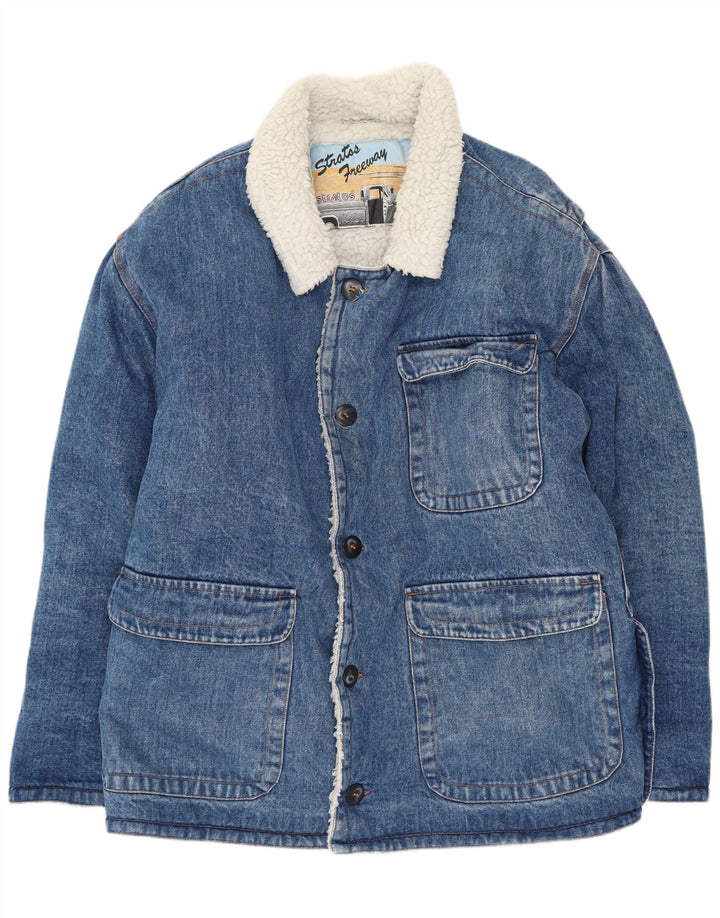 Stratos Herren Sherpa Jeansjacke UK 38 Mittelblaue Baumwolle Retro