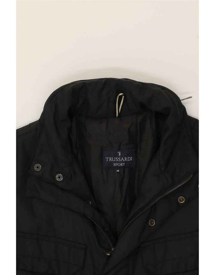 TRUSSARDI Mens Windbreaker Coat IT 48 Medium Black Polyamide Vintage Trussardi and Second-Hand Trussardi from Messina Hembry 