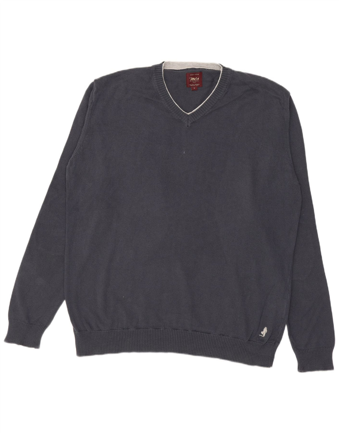 Marlboro Classics Herren-Pullover mit V-Ausschnitt aus mittelgrauer Baumwolle