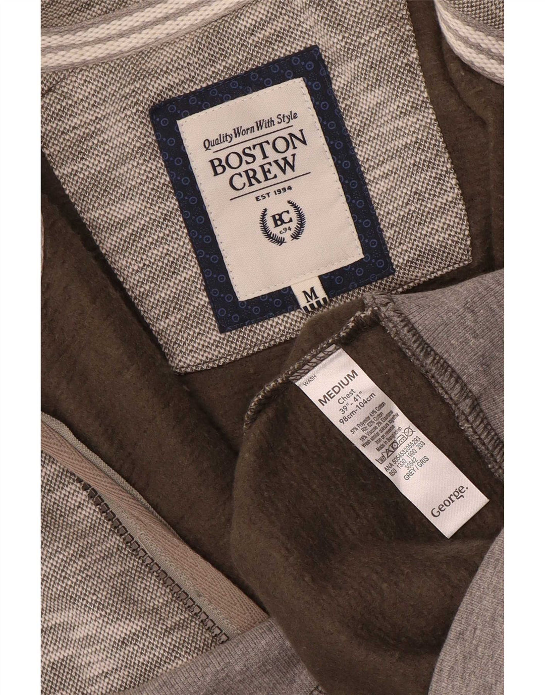 Boston Crew Herren-Trainingsanzugoberteil aus mittelgrau meliertem Polyester
