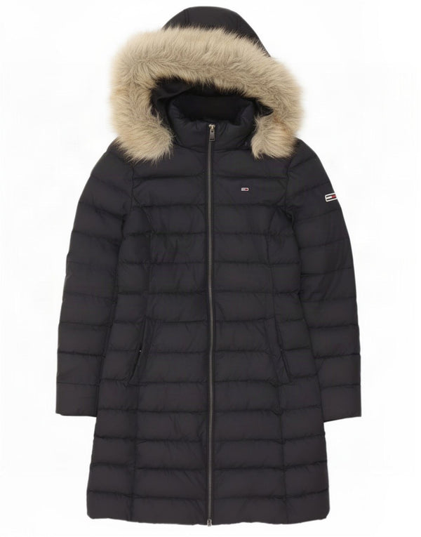Tommy Hilfiger Wattierter Damenmantel mit Kapuze, UK 10, Größe S, Schwarz, Polyester