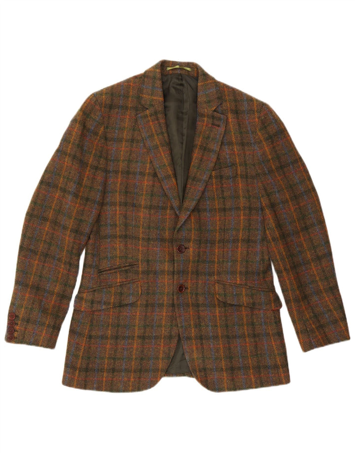 Crew Clothing Herren-Blazer mit 2 Knöpfen, UK 38, mittelbraun karierte Wolle