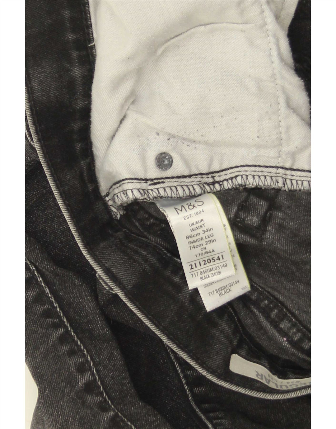 Marks & Spencer Herren Straight Jeans W34 L29 Schwarze Baumwolle