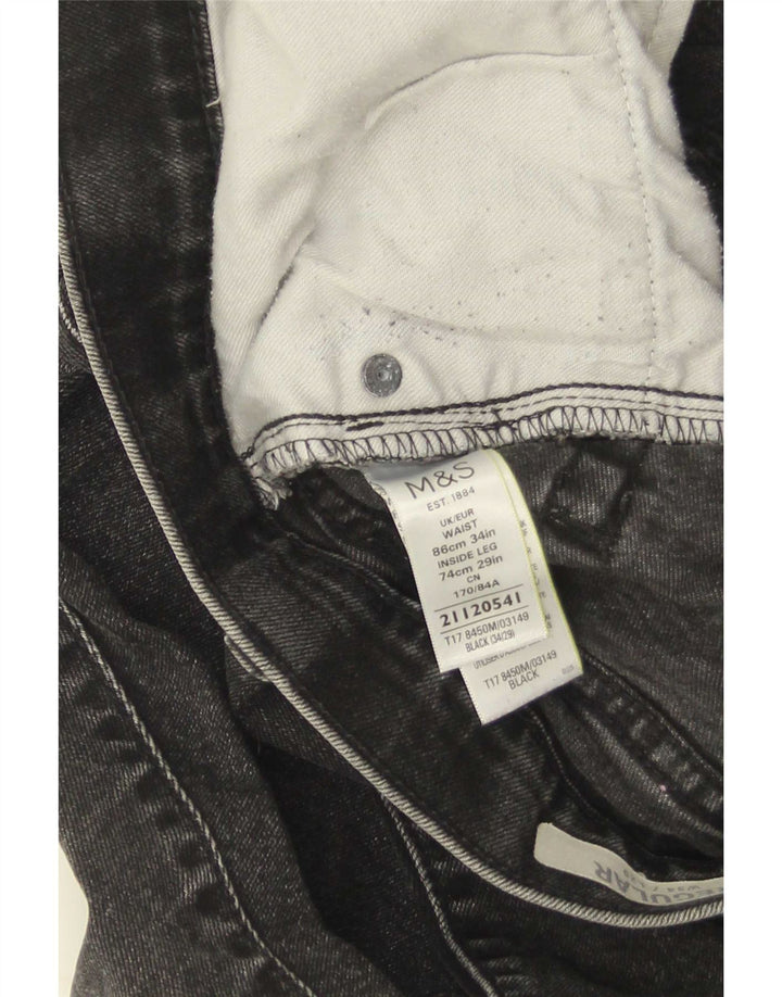 Marks & Spencer Herren Straight Jeans W34 L29 Schwarze Baumwolle