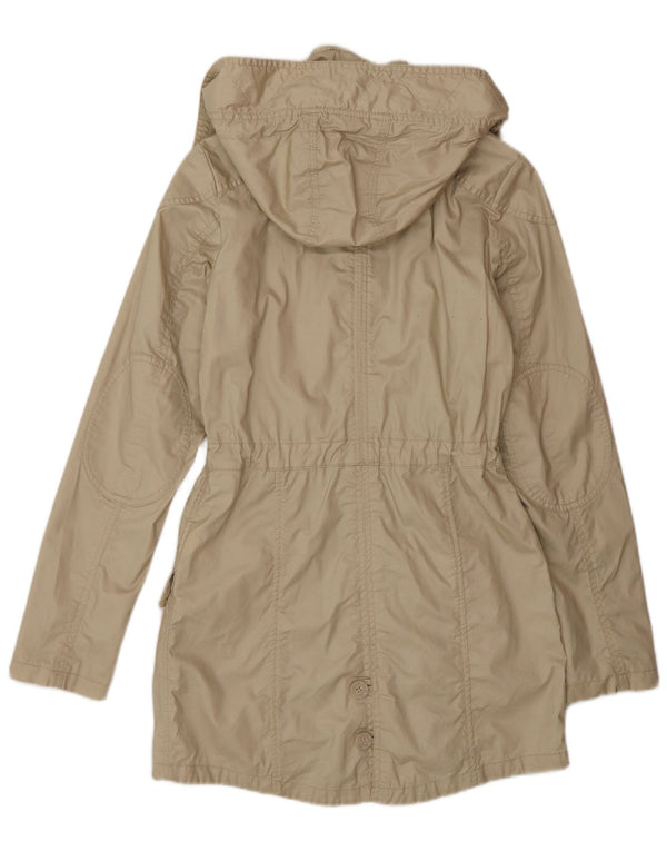 Sisley Womens Hooded Loose Fit Utility Jacke UK 6 XS Beige Baumwolle
