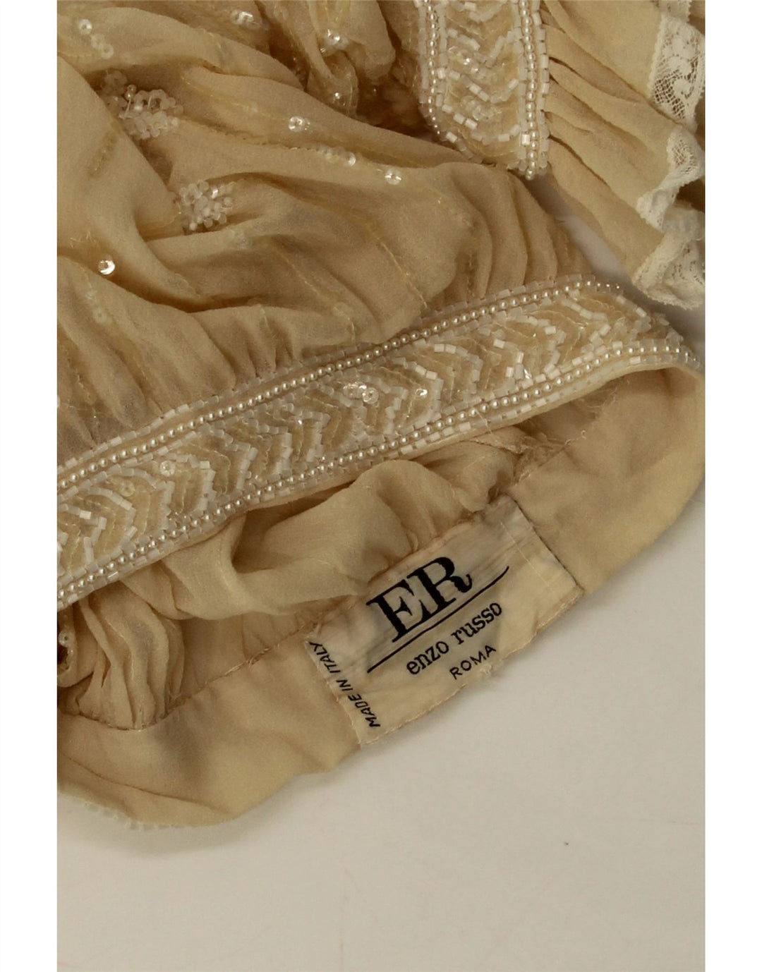 Enzo Russo Damen Durchsichtiges Crop-Blusenoberteil UK 16 Large Beige