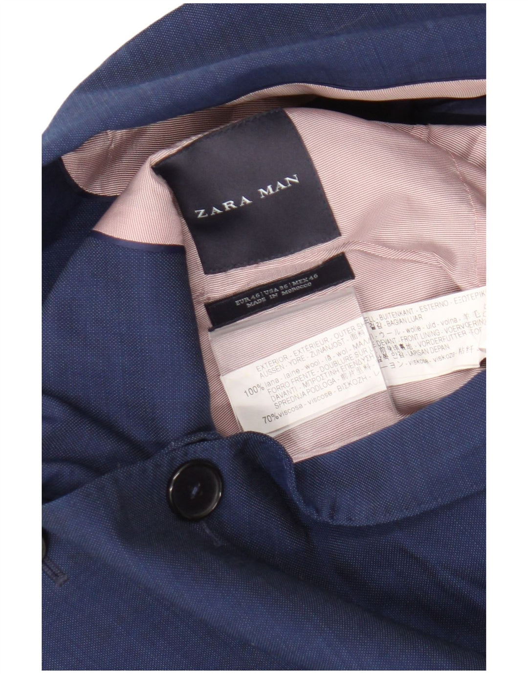 Zara Herren-Blazerjacke mit 2 Knöpfen, EU 46, kleine blaue Wolle