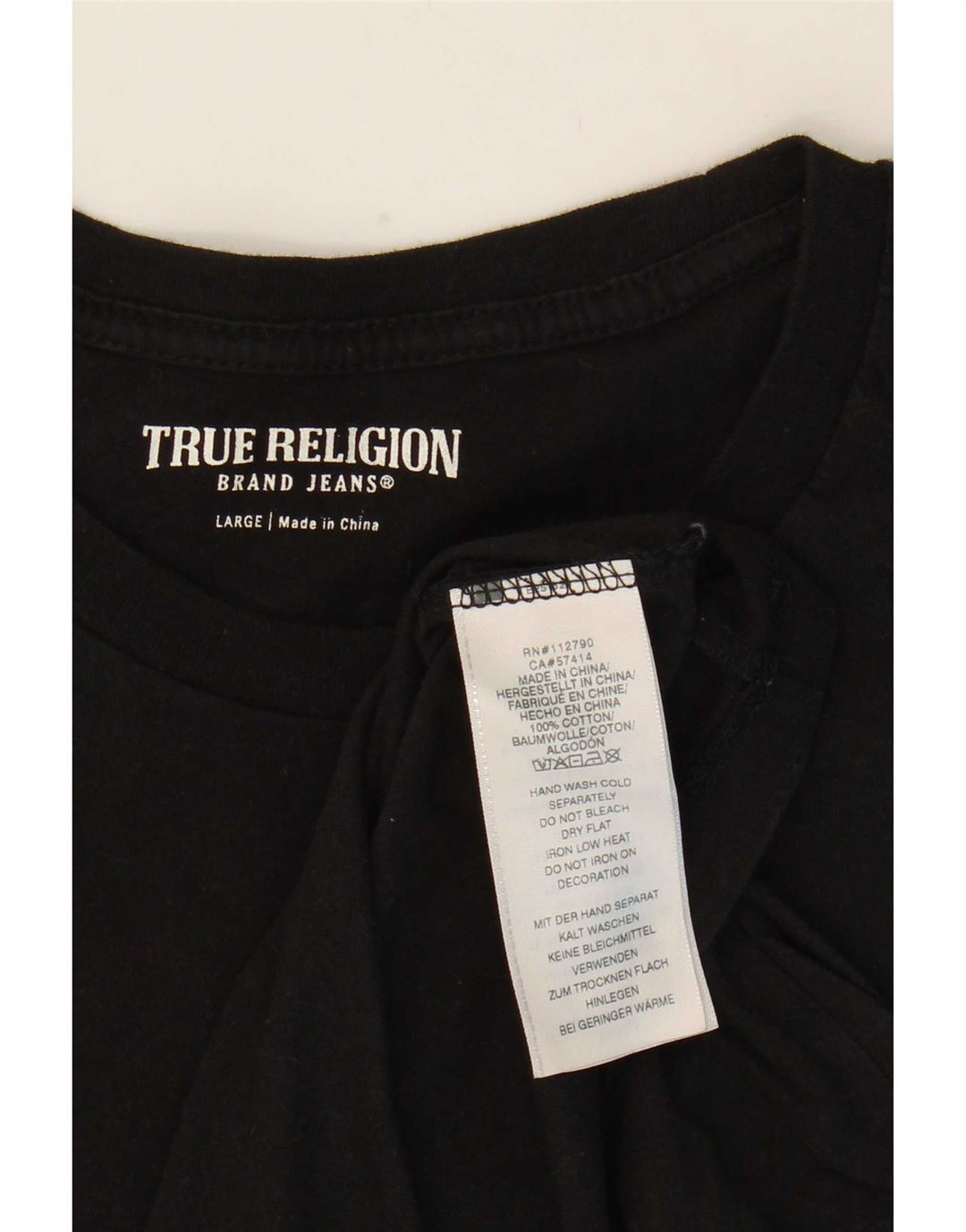 True Religion Herren-T-Shirt mit Grafik, Größe L, aus schwarzer Baumwolle